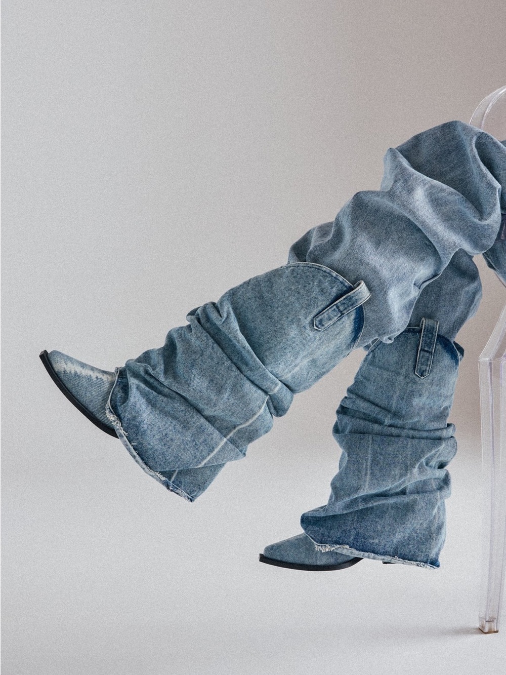 Azalea Wang HAWSTON Denim Western Fold over Boots